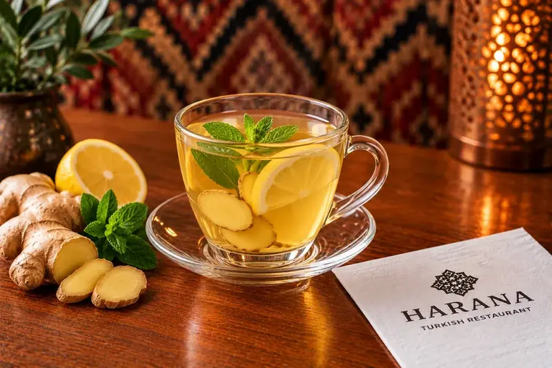 Fresh ginger tea with lemon and mint