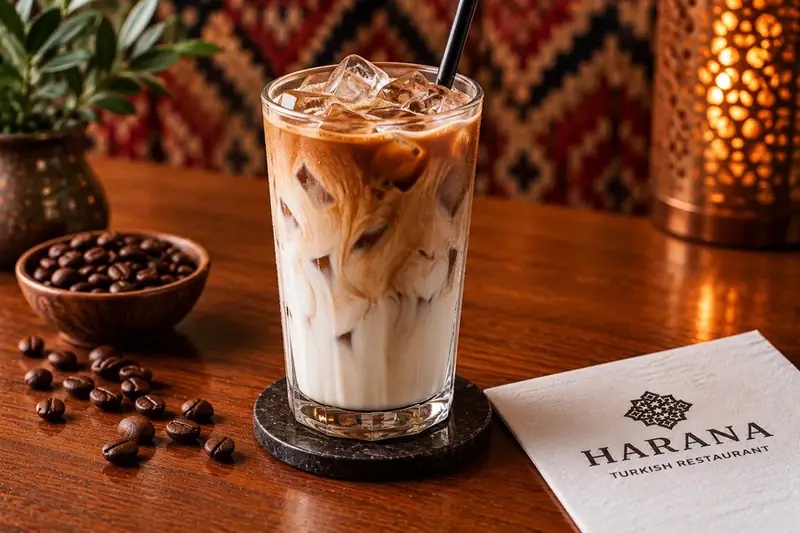 Iced latte with espresso, chilled milk and ice