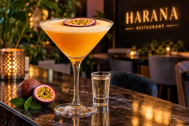Blue Lagoon cocktail with ice, orange, cherry and fresh mint